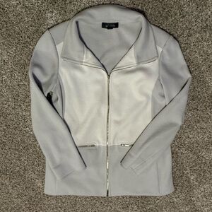 St John Women Cardigan Jacket Size 10 Color Gray colorblock full zipper sweater